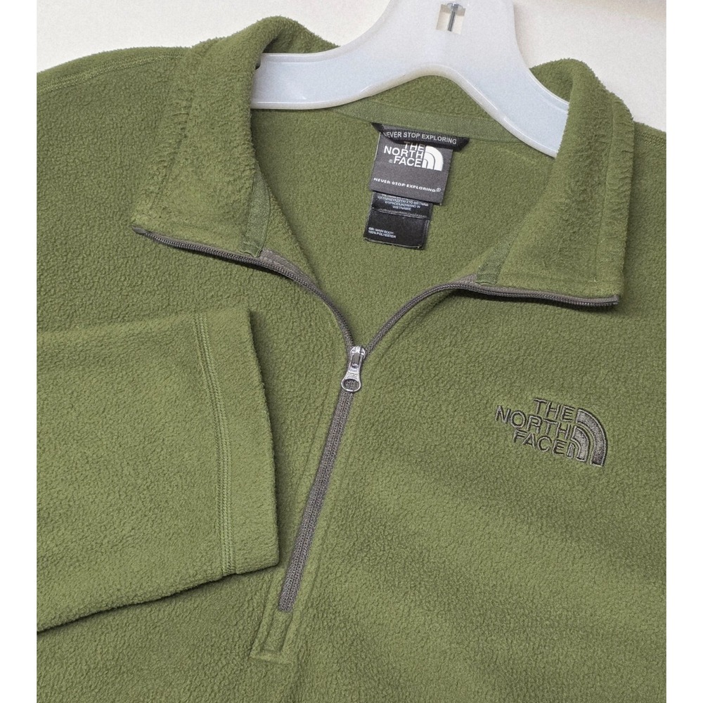 The North Face Fleece Pullover Mens Large Green TKA‎ 100 Quarter Zip Mock Neck
